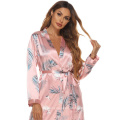 2021 Best selling monsoon women long causal fashion printed silk nightgown ladies sexy polyester stain summer robe sleepwear